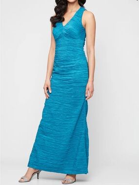 NWT Alex evenings sleeveless crinkle stretch taffeta full length dress 12 Petite